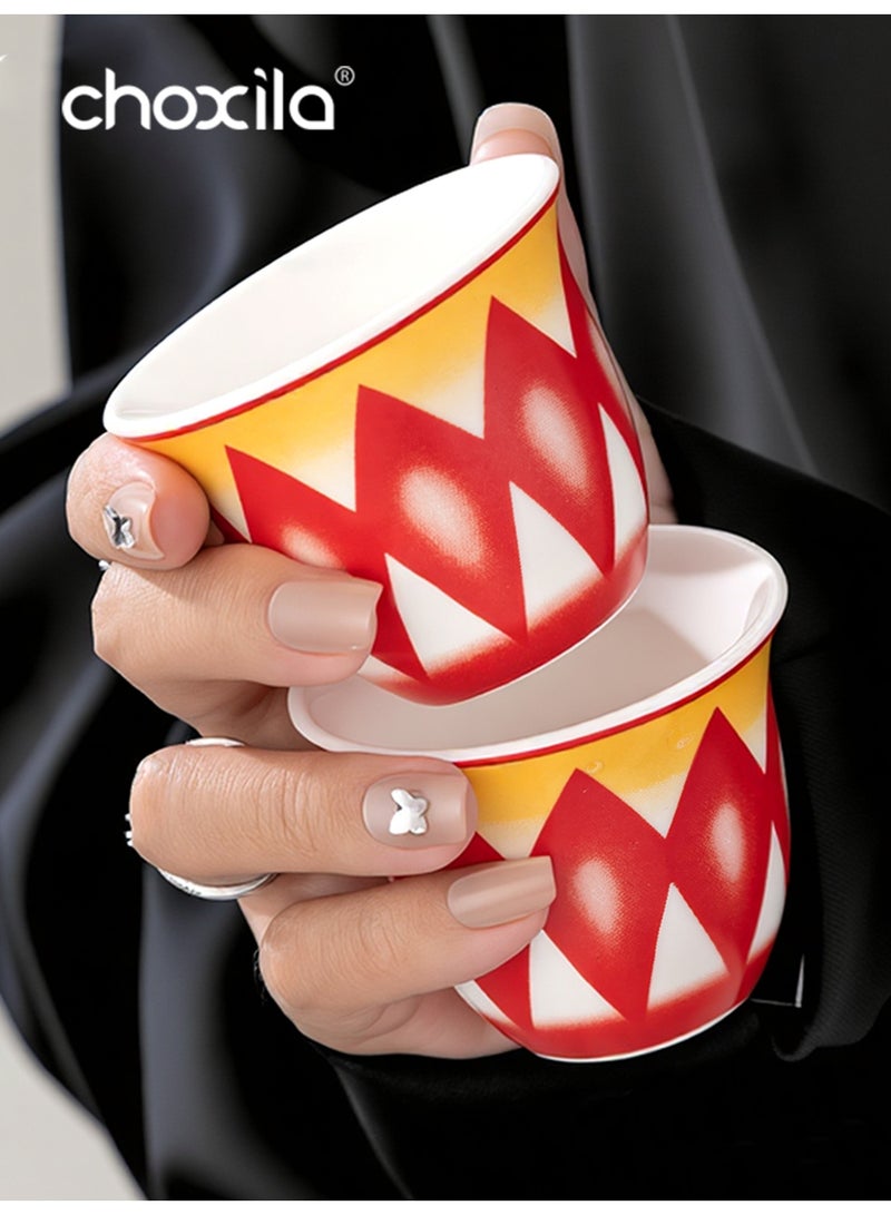 choxila 6pcs/set Finjān Cups, Traditional Pattern Porcelain Arabic Coffee Cawa Cup, 70ml Mini Ceramic Coffee Cups, Middle Eastern Style Geometric Pattern Coffee Mugs, Saudi Style Tea Cups, for Ramadan/Party/Wedding/Camping, Ramadan Gifts - Image 3